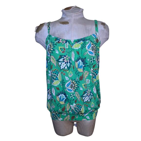Lands End Womens Tankini Swimsuit Top Size 8 Green Floral - Picture 1 of 4